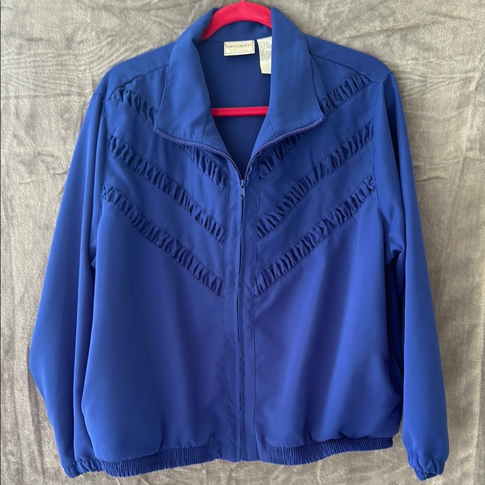 Vintage Royal Blue Bomber Jacket with Chevron Stitching